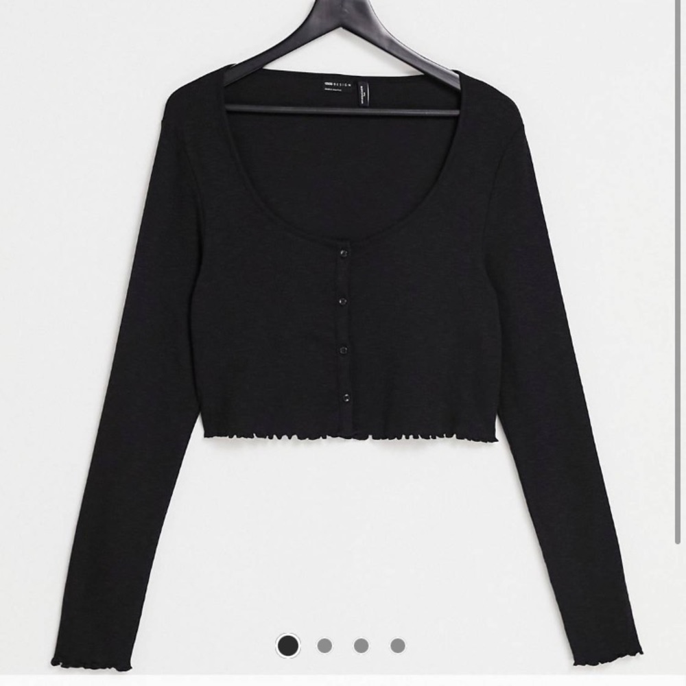 ASOS DESIGN Tall slouchy ribbed button up top
in black